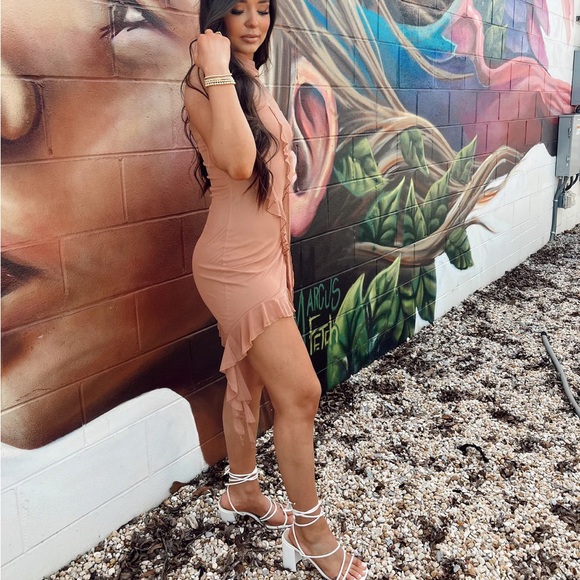 Blue Blush Ruched Ribbed Mini Dress - Picture 3 of 6